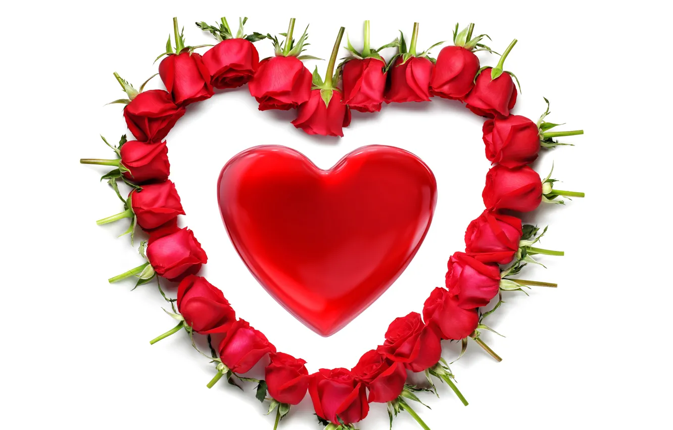 Фото обои сердце, red, rose, heart, romantic, Valentine's Day, красные розы