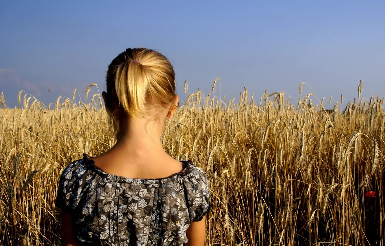 Фото обои dress, woman, yellow, blonde, wheat