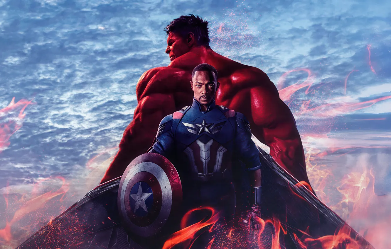 Фото обои постер, комикс, MARVEL, Red Hulk, Anthony Mackie, Энтони Маки, Captain America: Brave New World, Капитан …