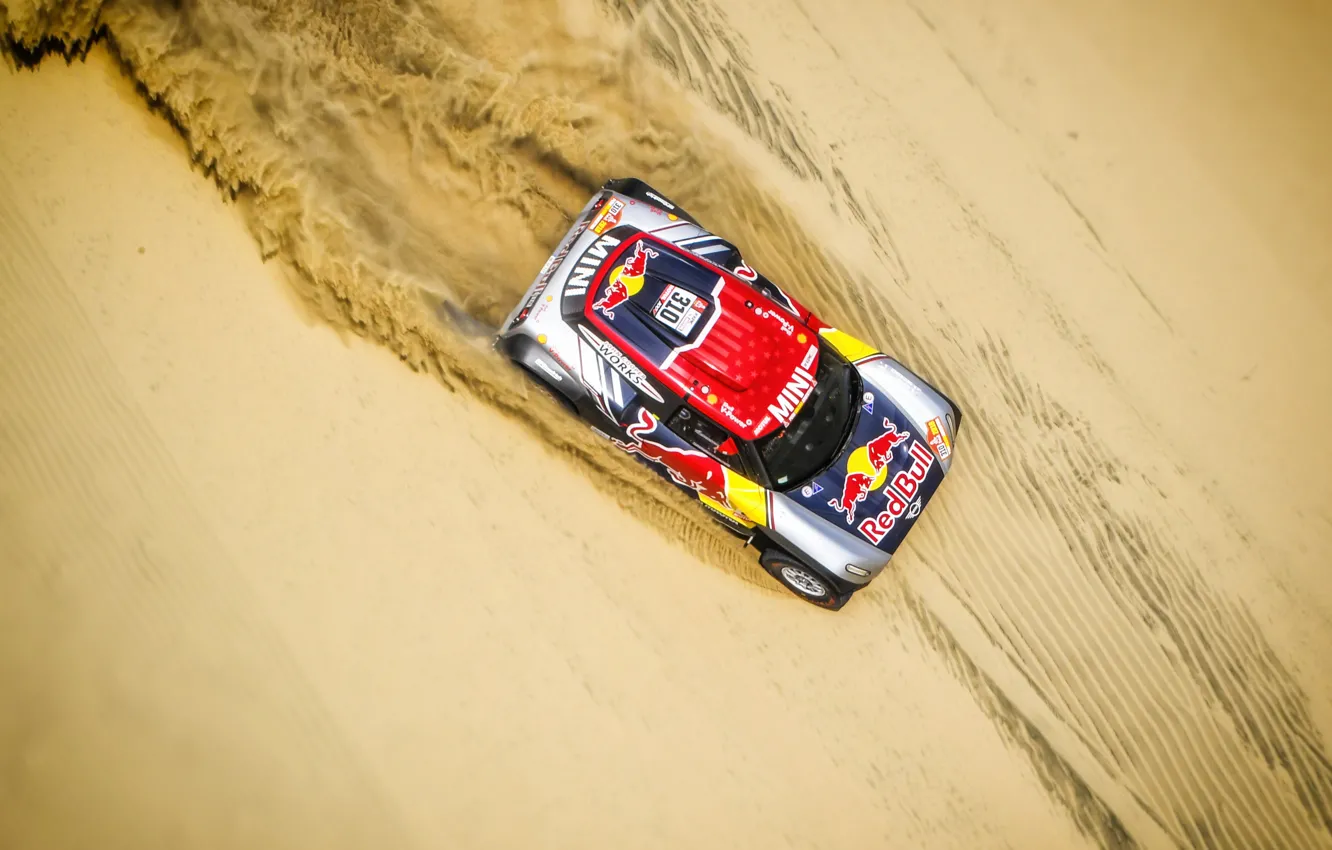 Фото обои Песок, Mini, Спорт, Пустыня, Скорость, Сверху, Rally, Dakar