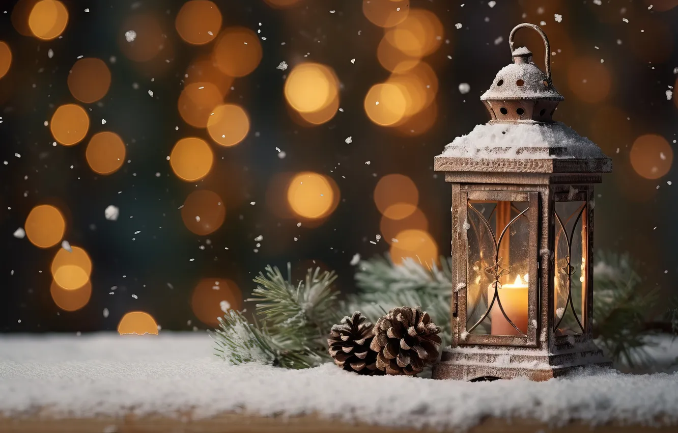 Фото обои зима, снег, ночь, Рождество, фонарь, Новый год, Christmas, night
