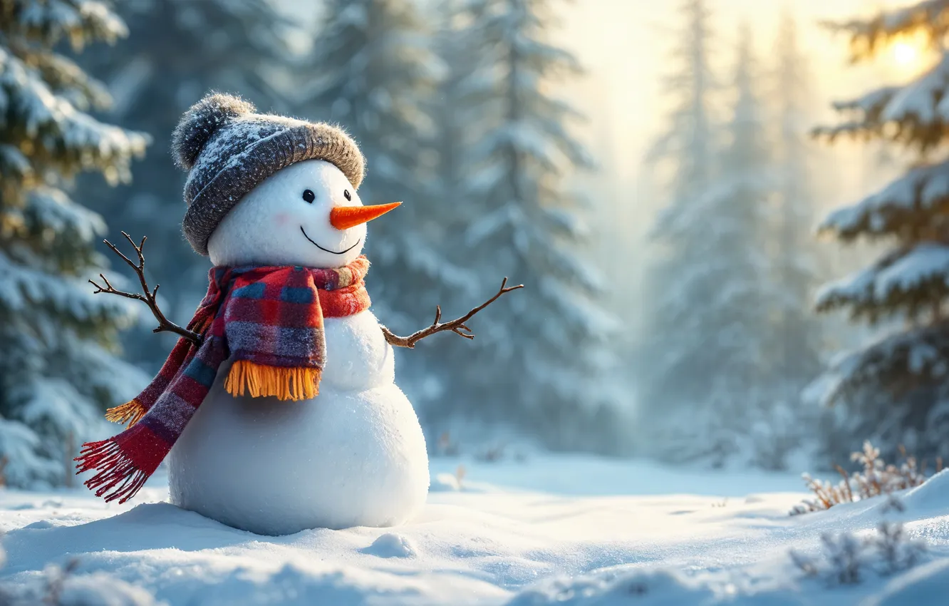 Фото обои зима, снег, украшения, Рождество, Новый год, снеговик, Christmas, winter