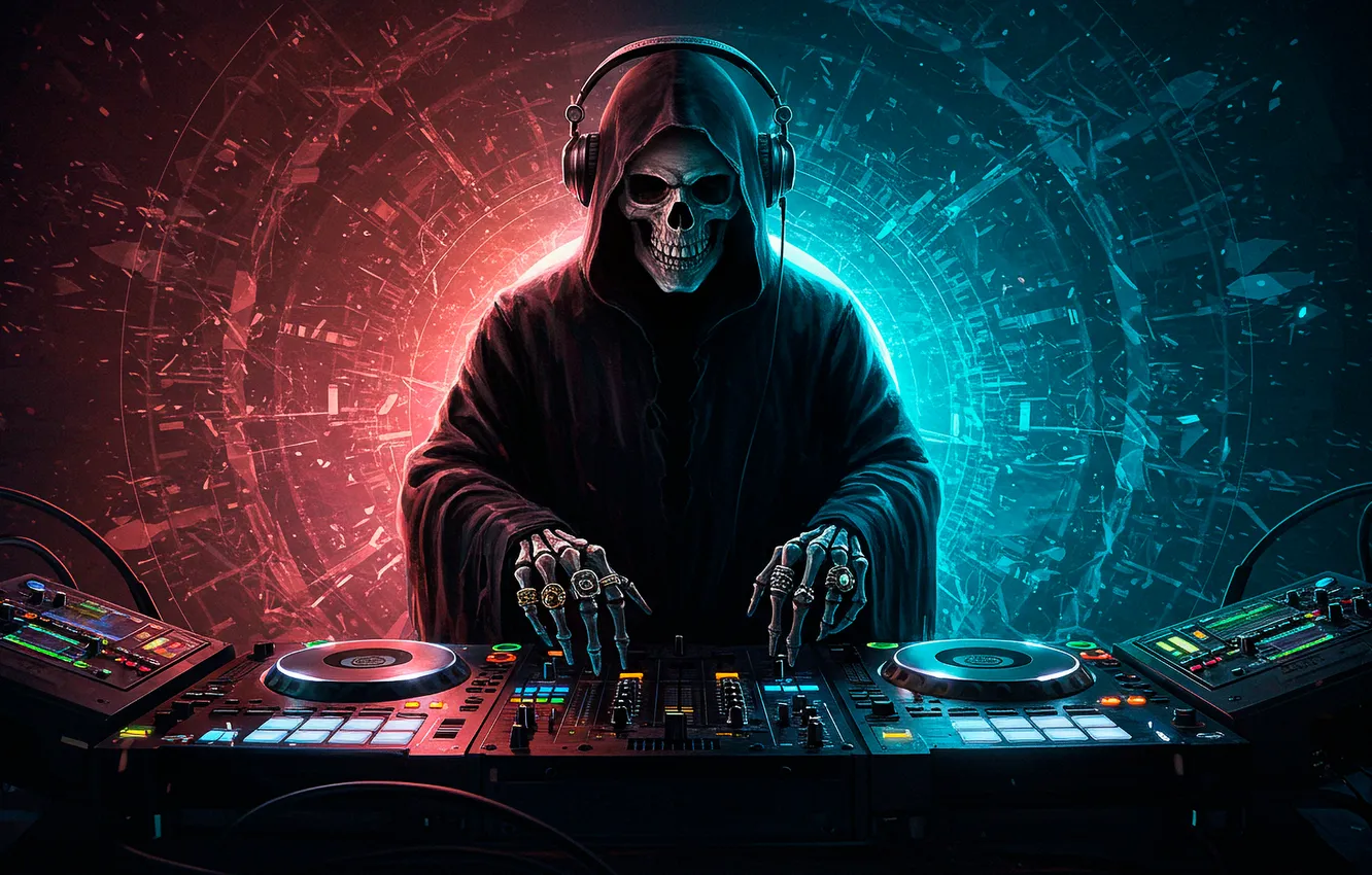 Фото обои смерть, сцена, арт, пульт, диджей, art, death, console