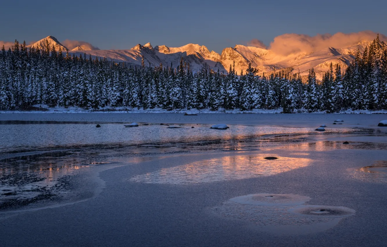 Фото обои зима, лес, горы, озеро, Колорадо, Colorado, Ward, Indian Peaks