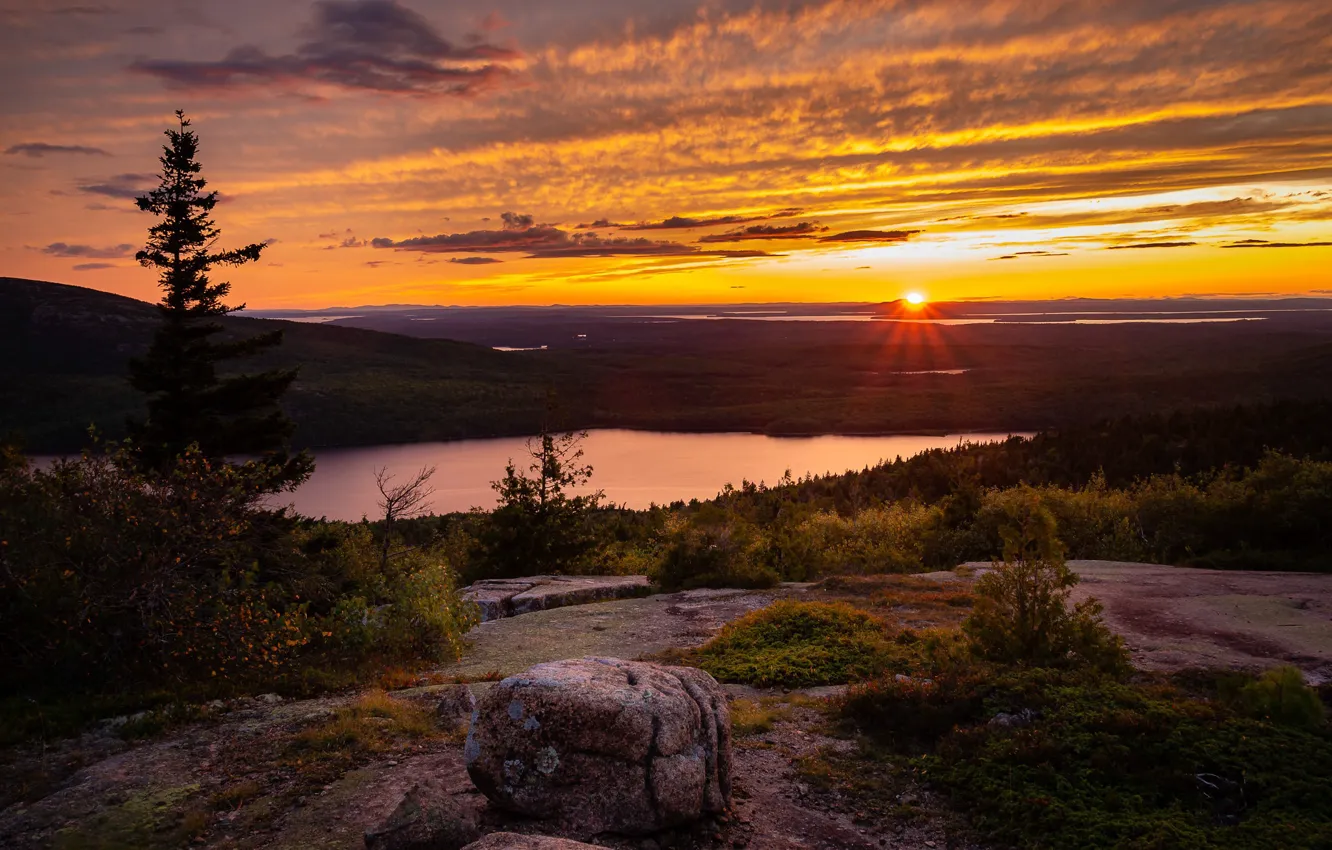 Фото обои Landscape, Sunset, Acadia, Cadillac Mountain