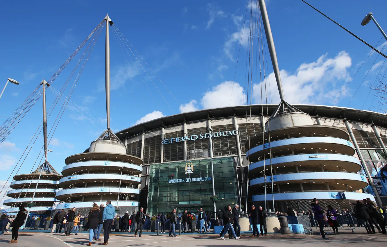 Фото обои небо, облака, футбол, стадион, Манчестер Сити, Manchester City, Etihad Stadium, Этихад