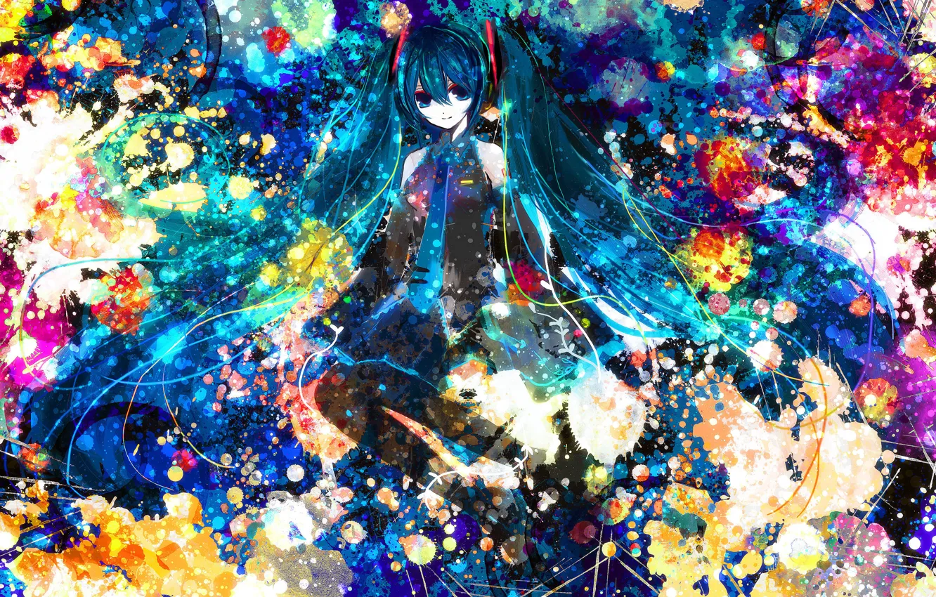 Фото обои краски, аниме, Hatsune Miku, вокалоид, синие волосы