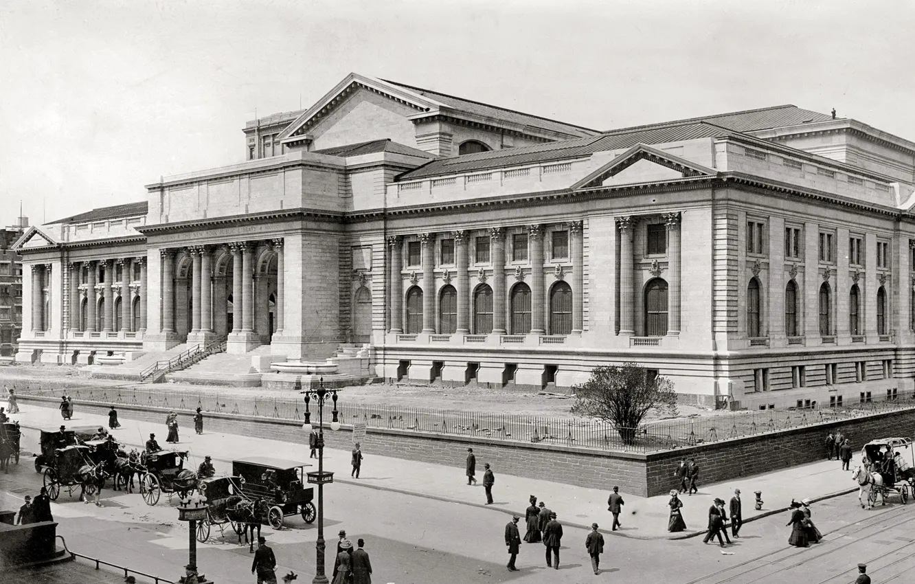 Фото обои ретро, Нью-Йорк, США, 1908-й год, Публичная Библиотека