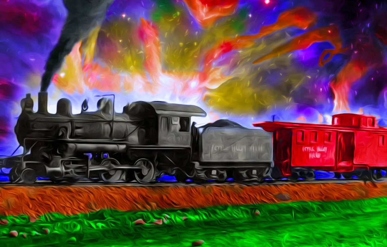 Фото обои цвета, фон, поезд, вагоны