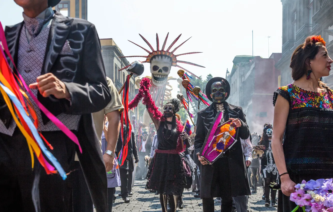 Фото обои люди, череп, карнавал, маски, Spectre, 007: спектр