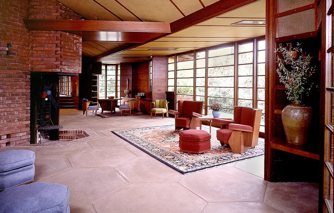 Фото обои дизайн, мебель, интерьер, гостиная, Stanford University, Hanna House