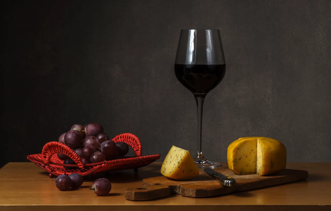 Фото обои вино, бокал, сыр, виноград