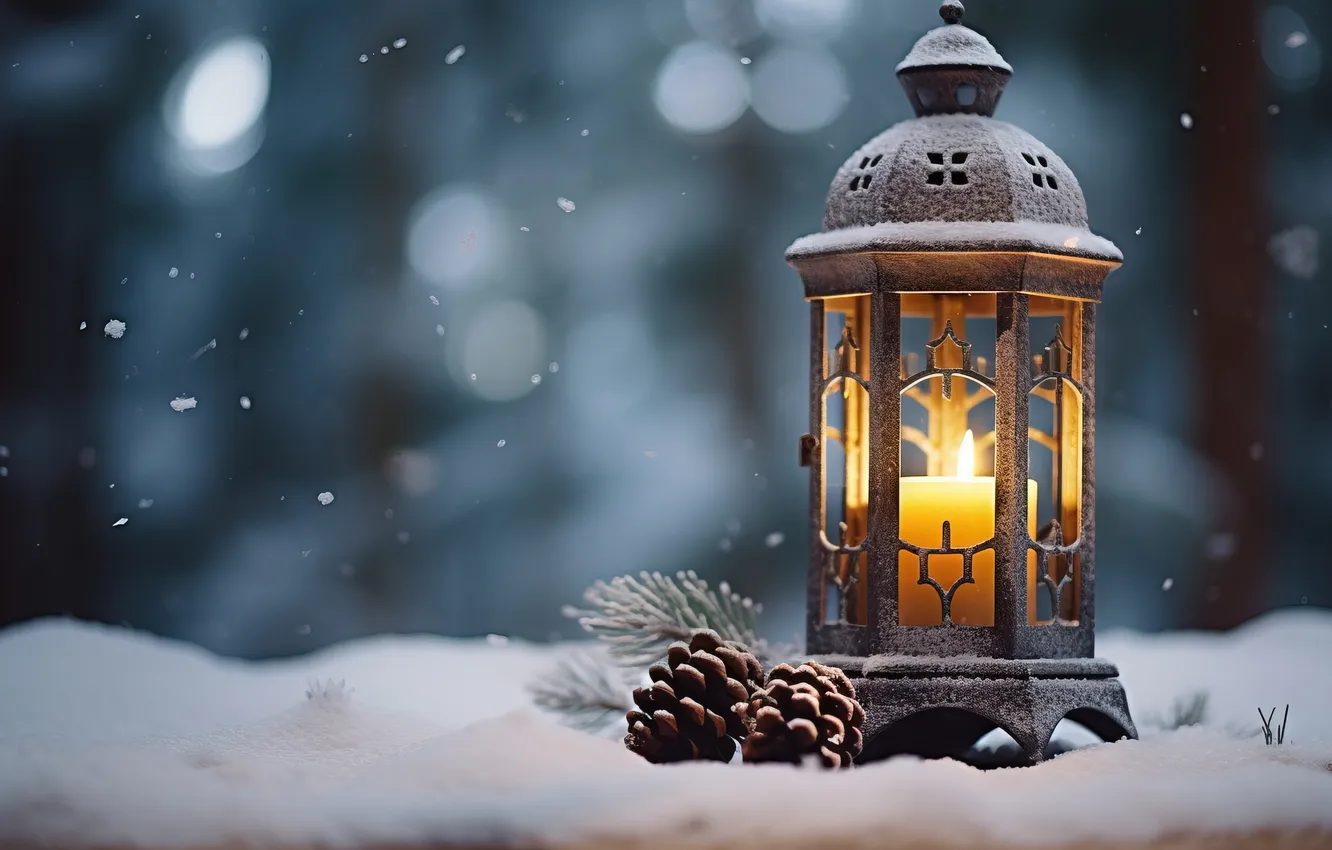 Фото обои зима, снег, ночь, Рождество, фонарь, Новый год, Christmas, night
