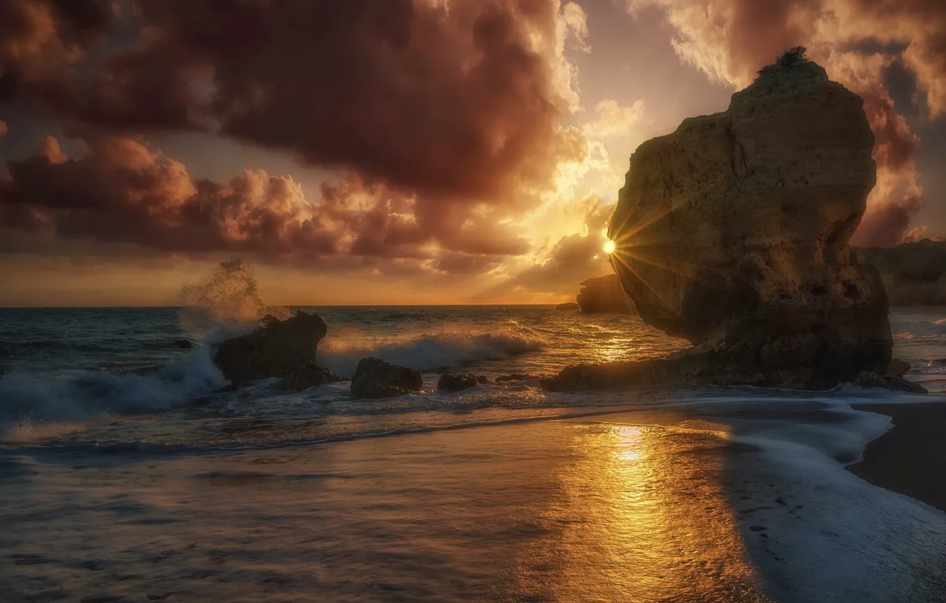 Фото обои закат, побережье, Португалия, Portugal, Algarve