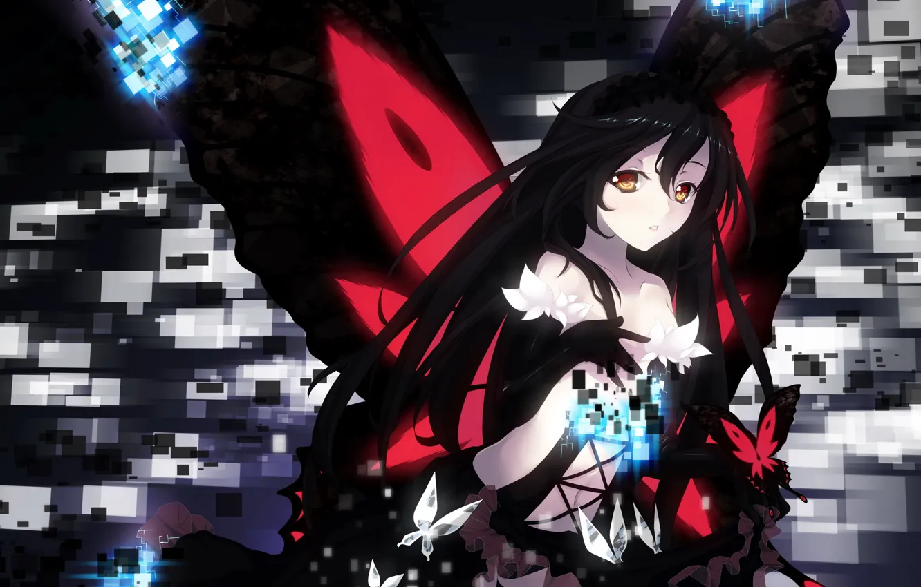 Фото обои девушка, бабочки, крылья, аниме, арт, accel world, kuroyukihime, albreo