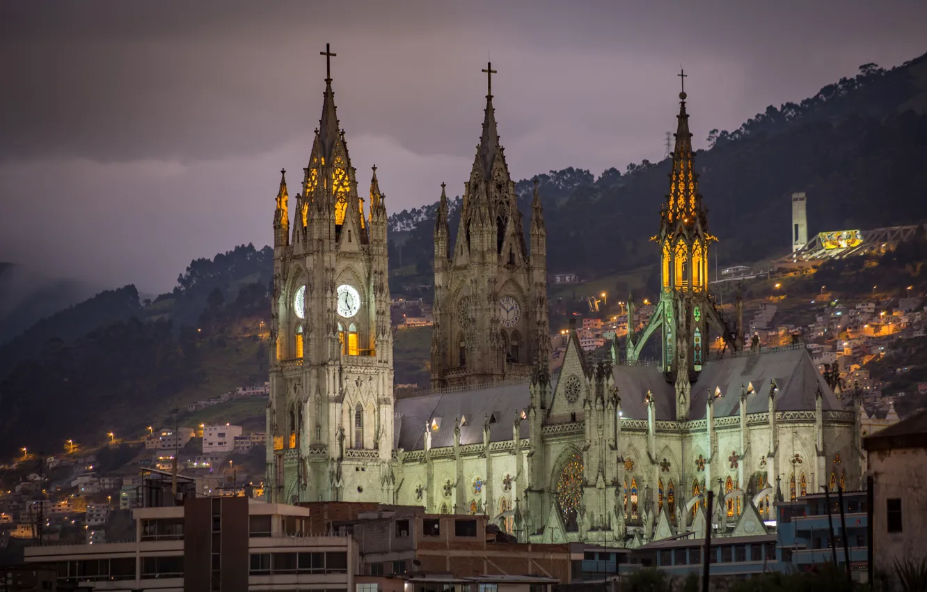 Фото обои город, здания, вечер, Basilica Quito