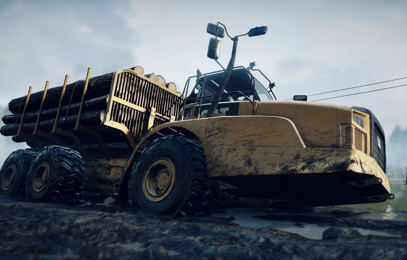 Фото обои HDR, Wood, Truck, Game, Mud, CAT, UHD, Xbox One X