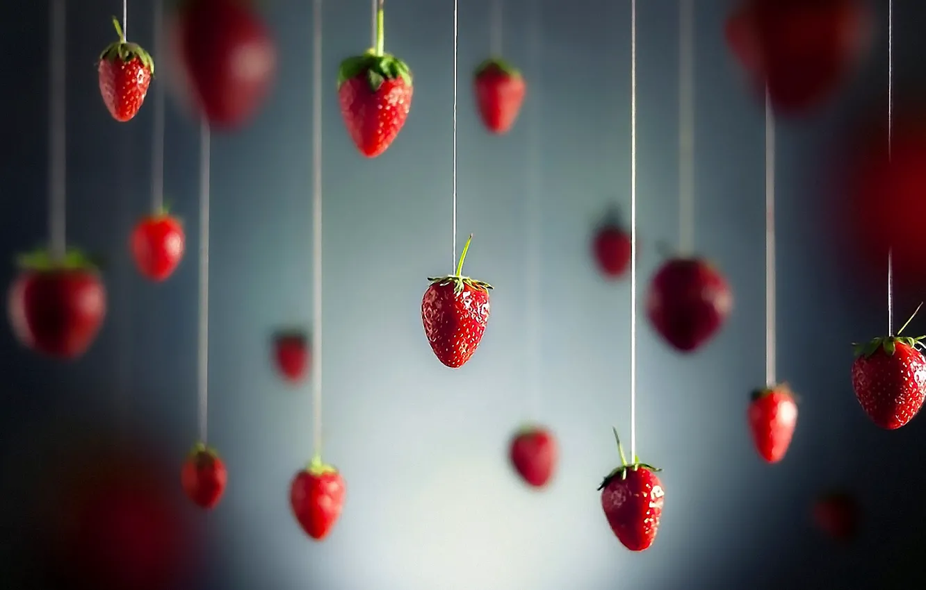 Фото обои ягоды, клубника, нитки