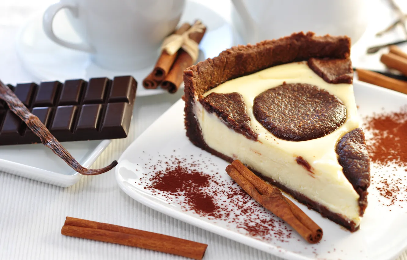 Фото обои шоколад, сладости, торт, пирожное, корица, десерт, ваниль, кусочек