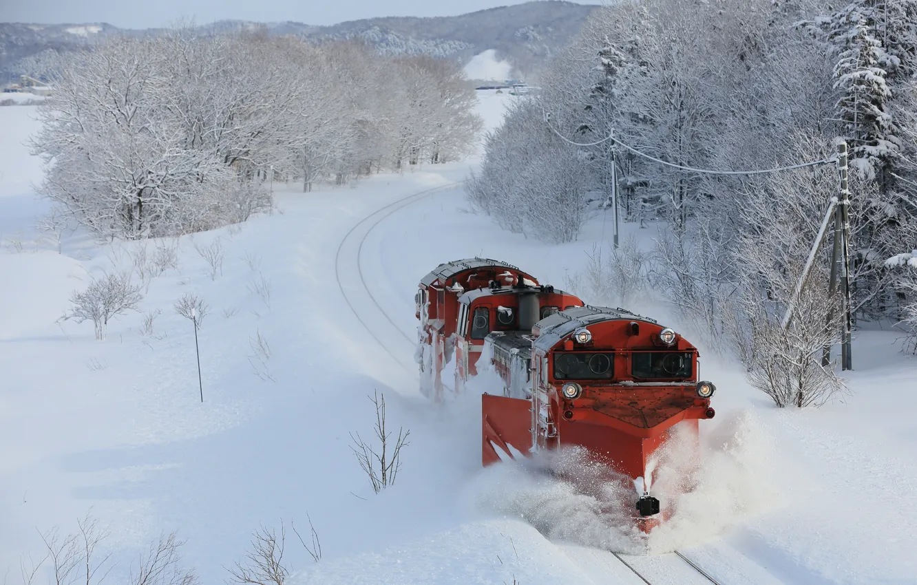 Фото обои зима, снег, поезд