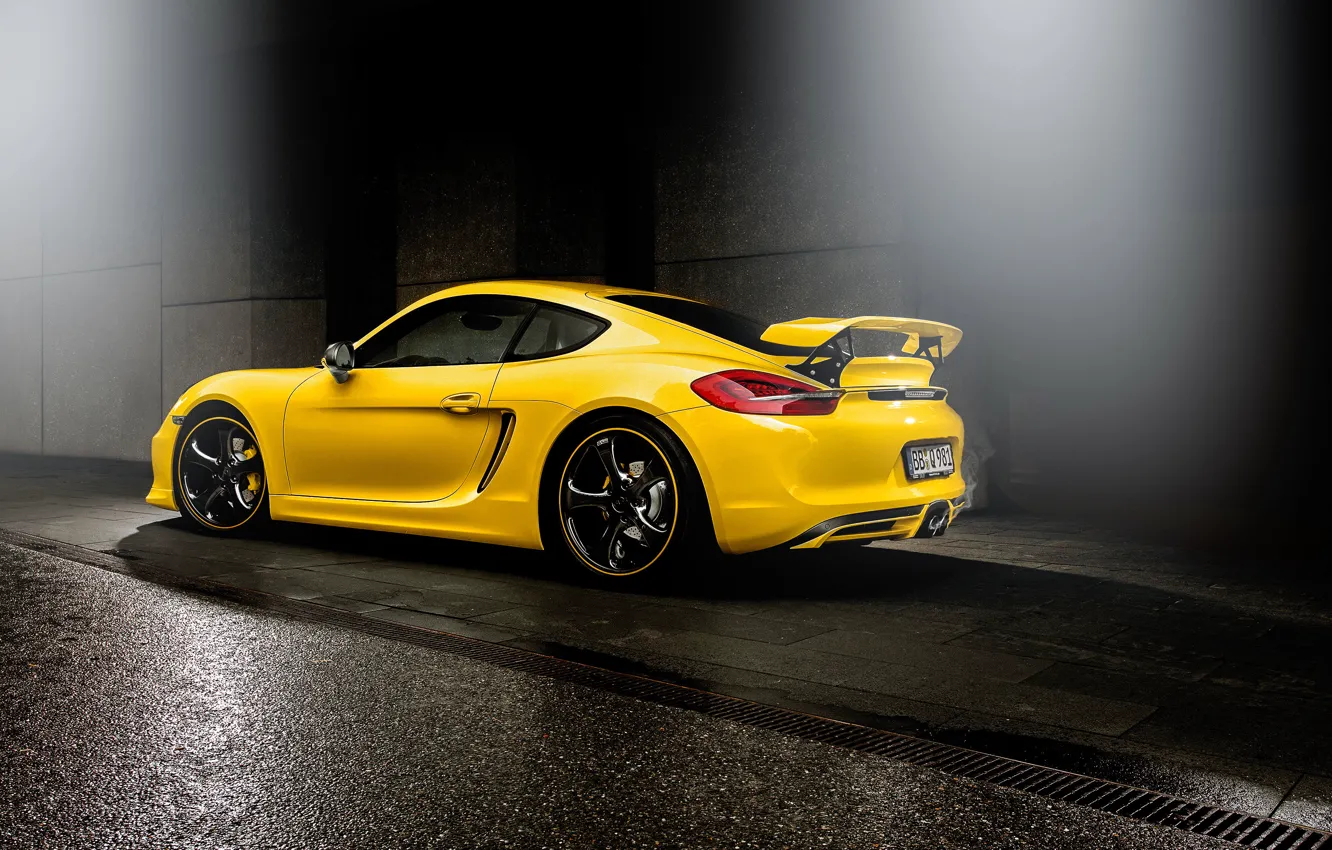 Фото обои желтый, Porsche, Cayman, порше, TechArt, кайман