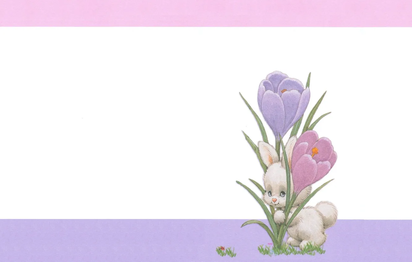 Фото обои минимализм, весна, арт, пасха, зайчик, крокус, детская