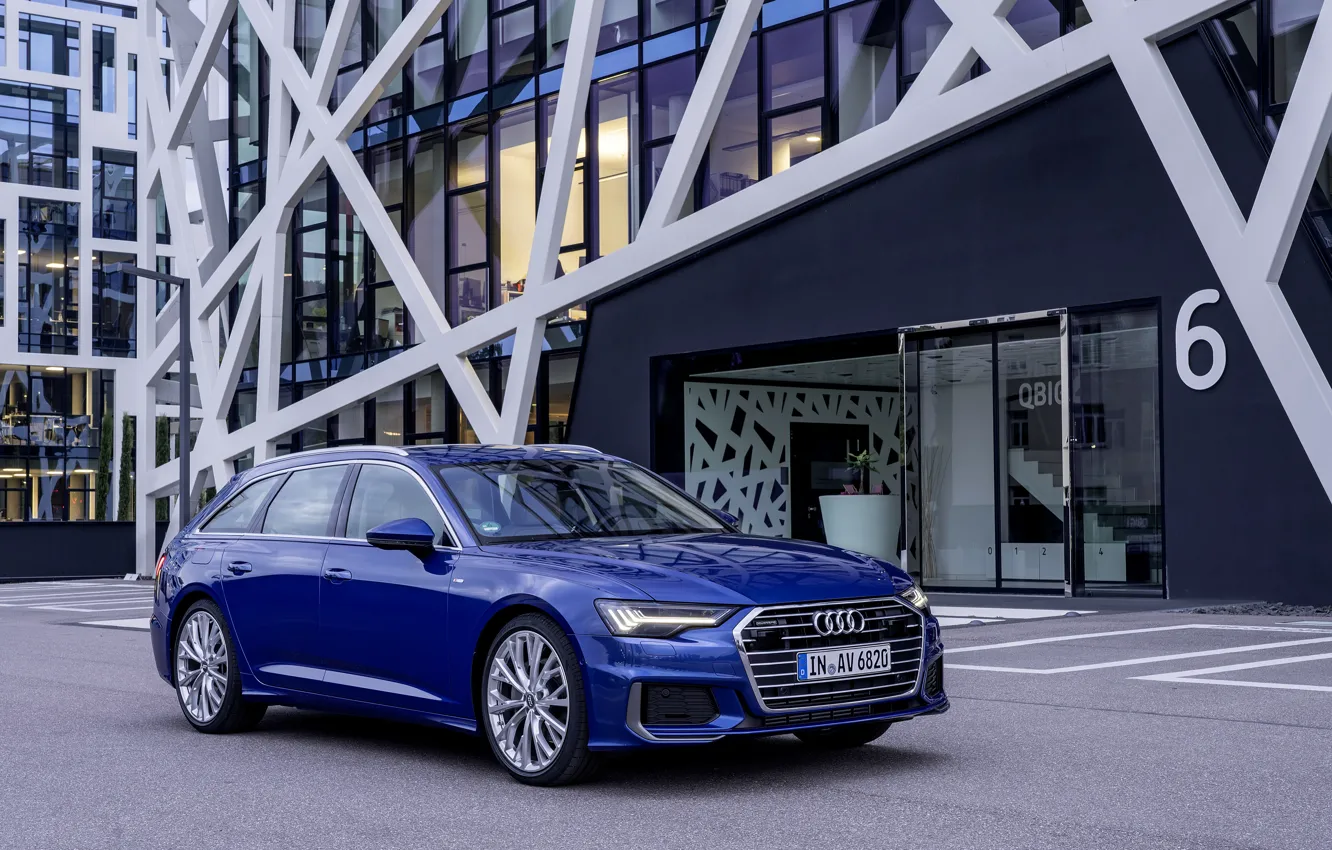 Фото обои синий, Audi, фасад, 2018, универсал, A6 Avant