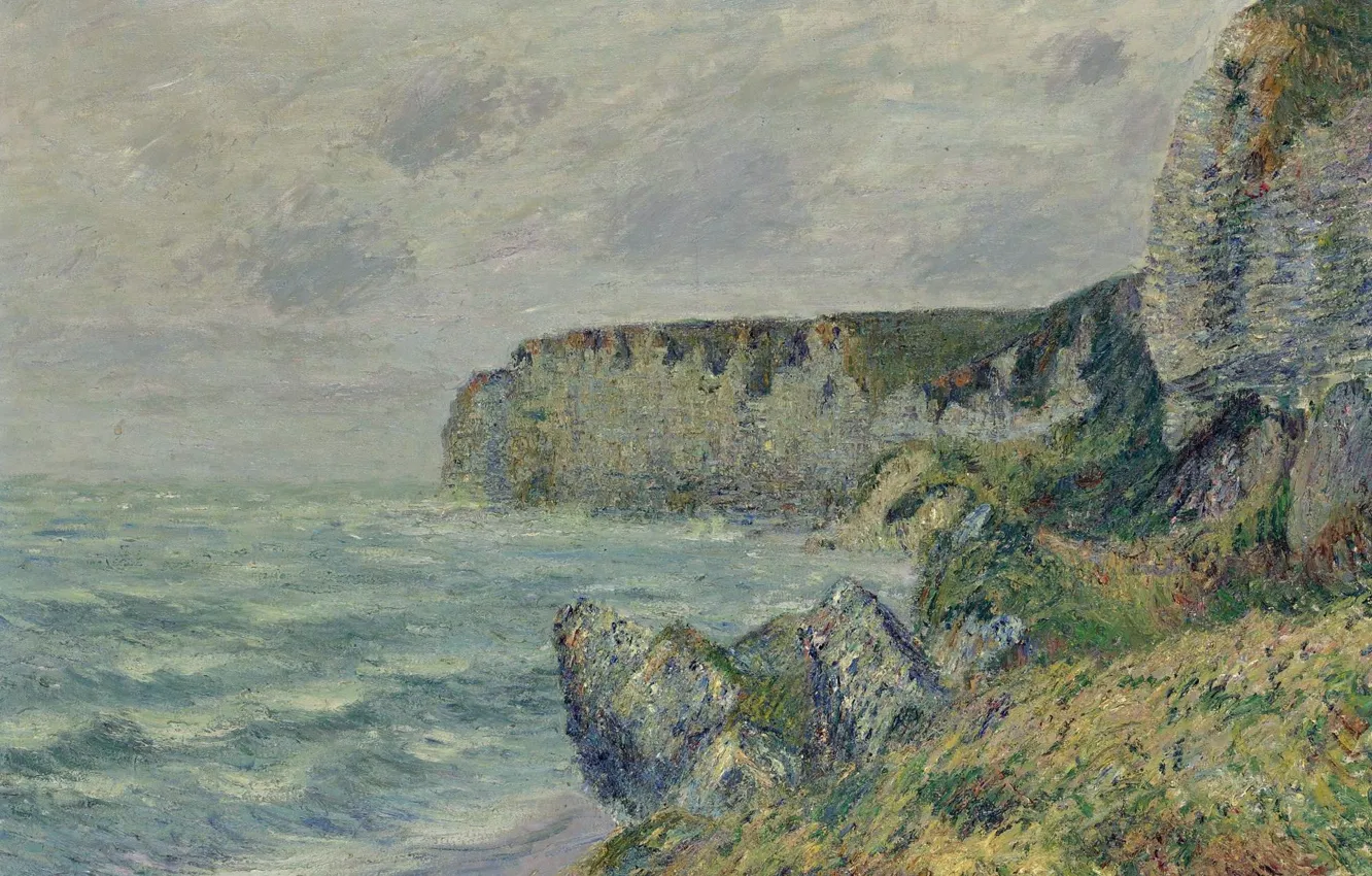 Фото обои море, пейзаж, картина, Гюстав Луазо, Gustave Loiseau, Скалы Сен-Жуэна