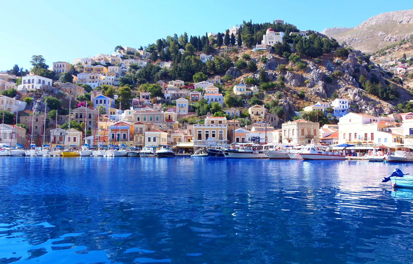 Фото обои море, город, Греция, Greece, Symi