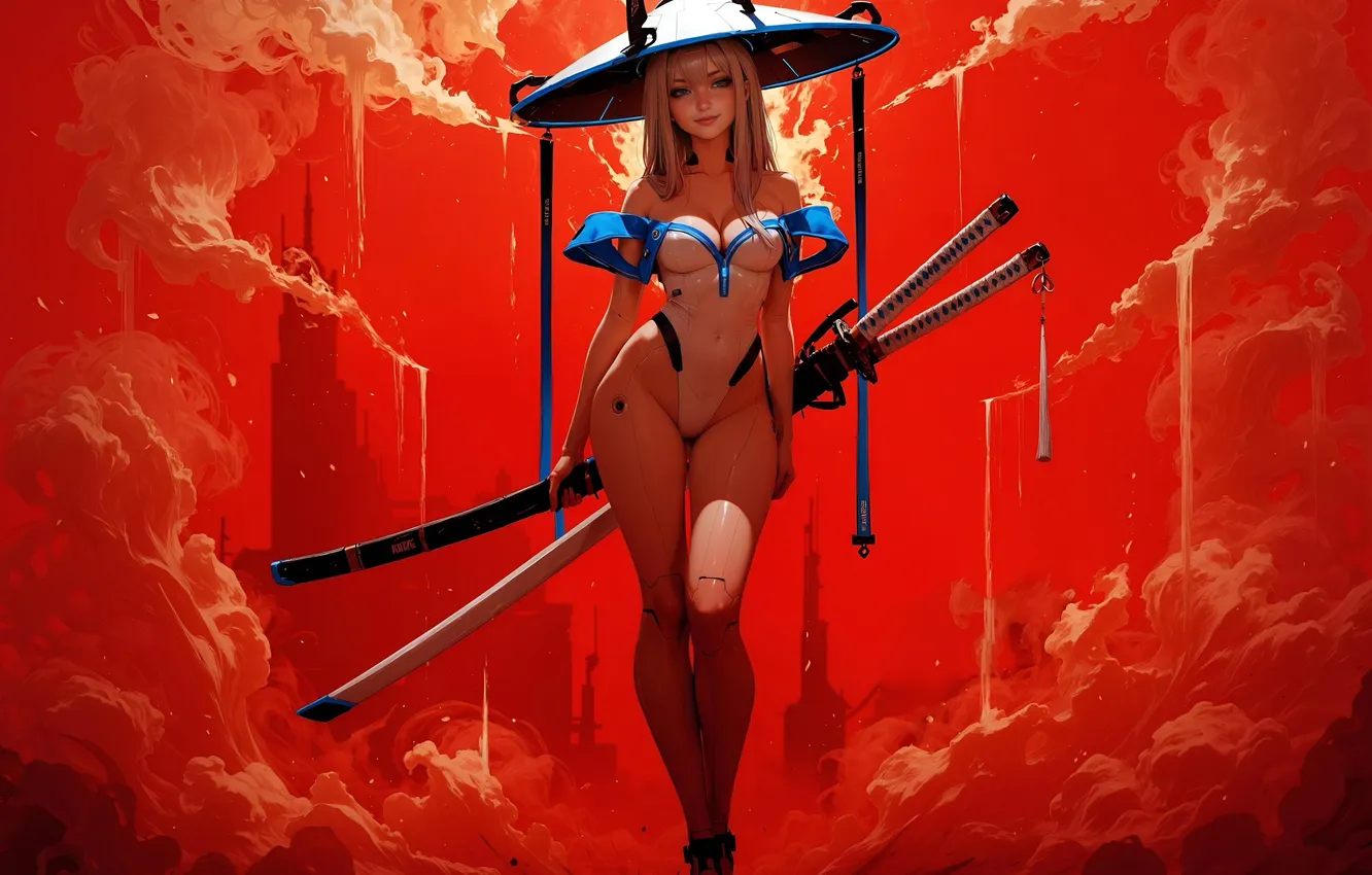 Фото обои девушка, катана, katana, women, Scarlet, ИИ арт, AI art, neural network