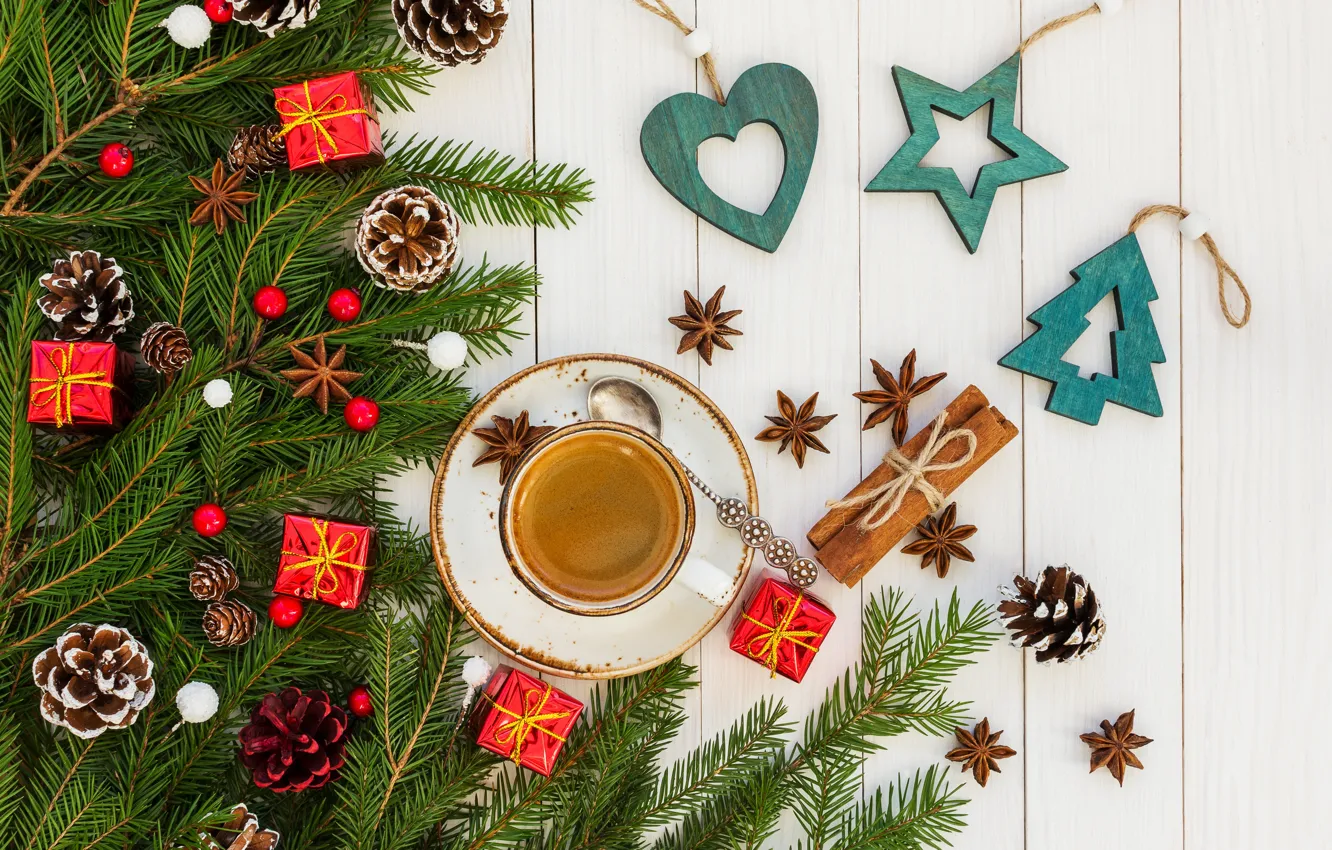 Фото обои праздник, Дерево, Синий, Сердце, Кофе, Звезда, Рождество, украшение