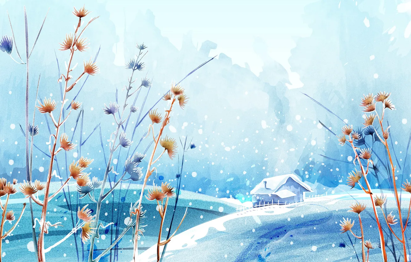 Фото обои краски, рисунок, Прекрасный зимний день