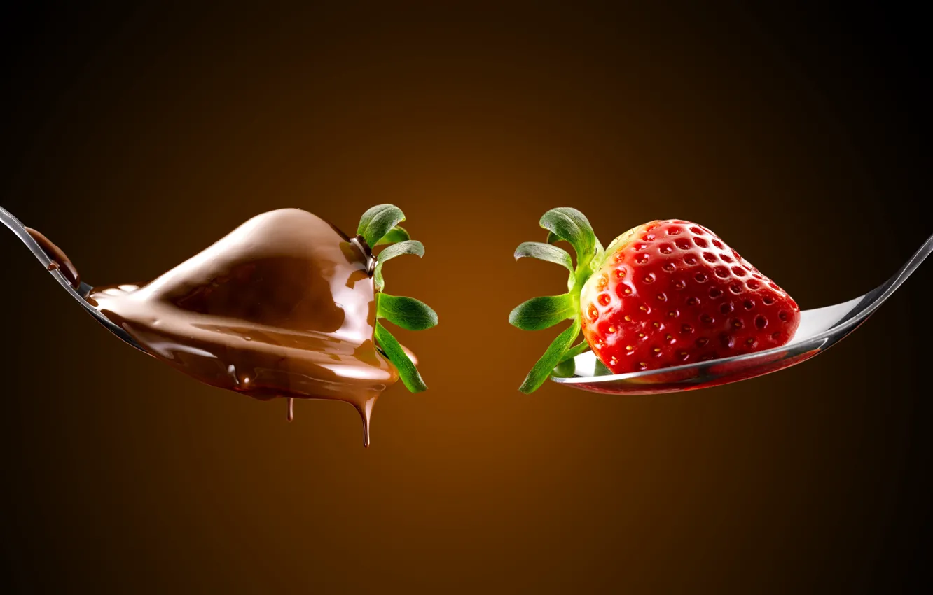 Фото обои Strawberry, chocolate, spoon