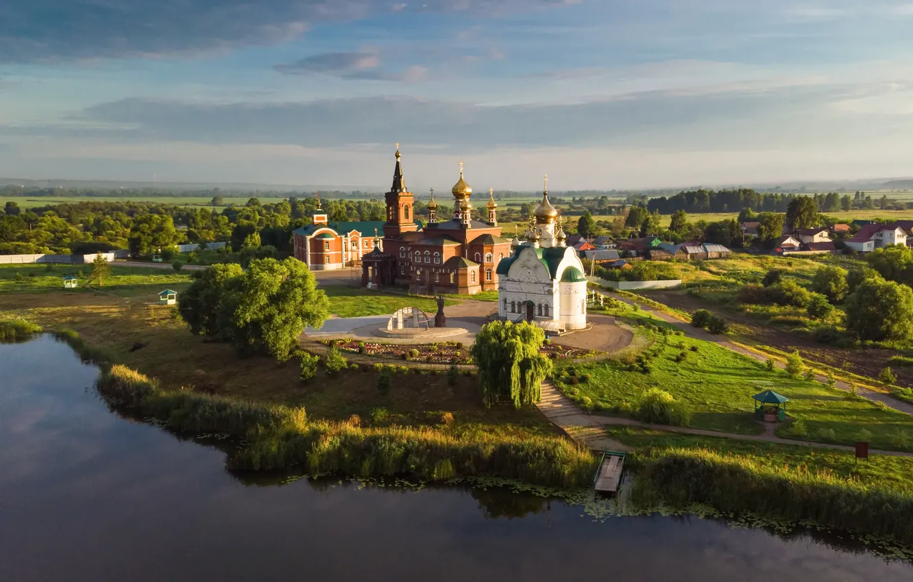 Фото обои пейзаж, река, монастырь, Александр Лукин, Мамонтова пустынь