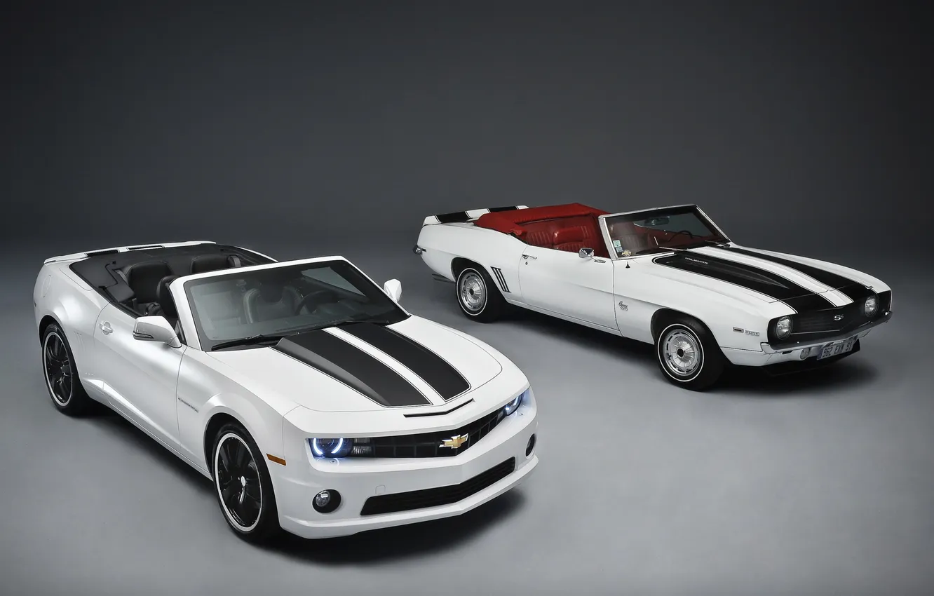 Фото обои Chevrolet, Camaro, white, кабриолет, шевроле, камаро, чёрные спортивные полосы