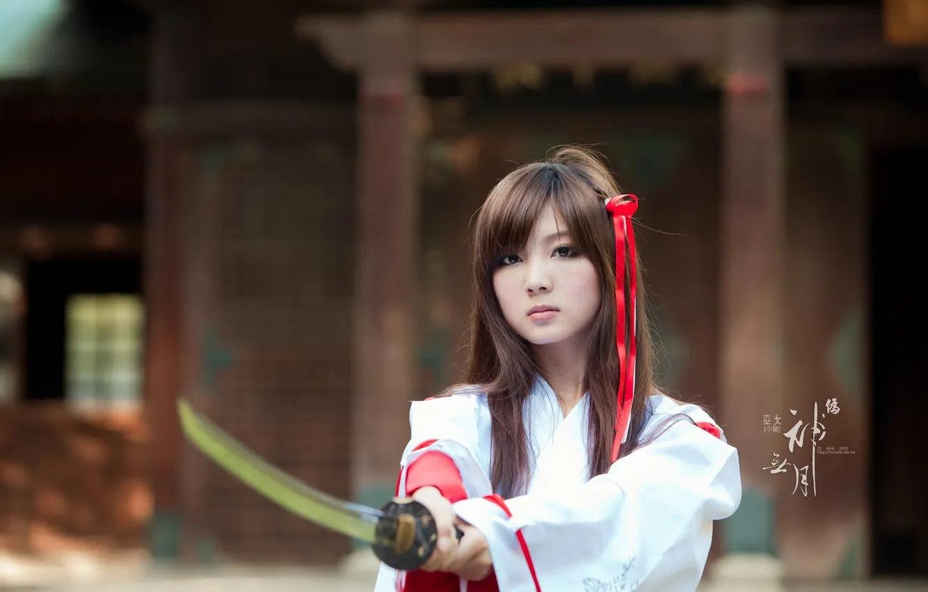 Фото обои девушка, японка, меч