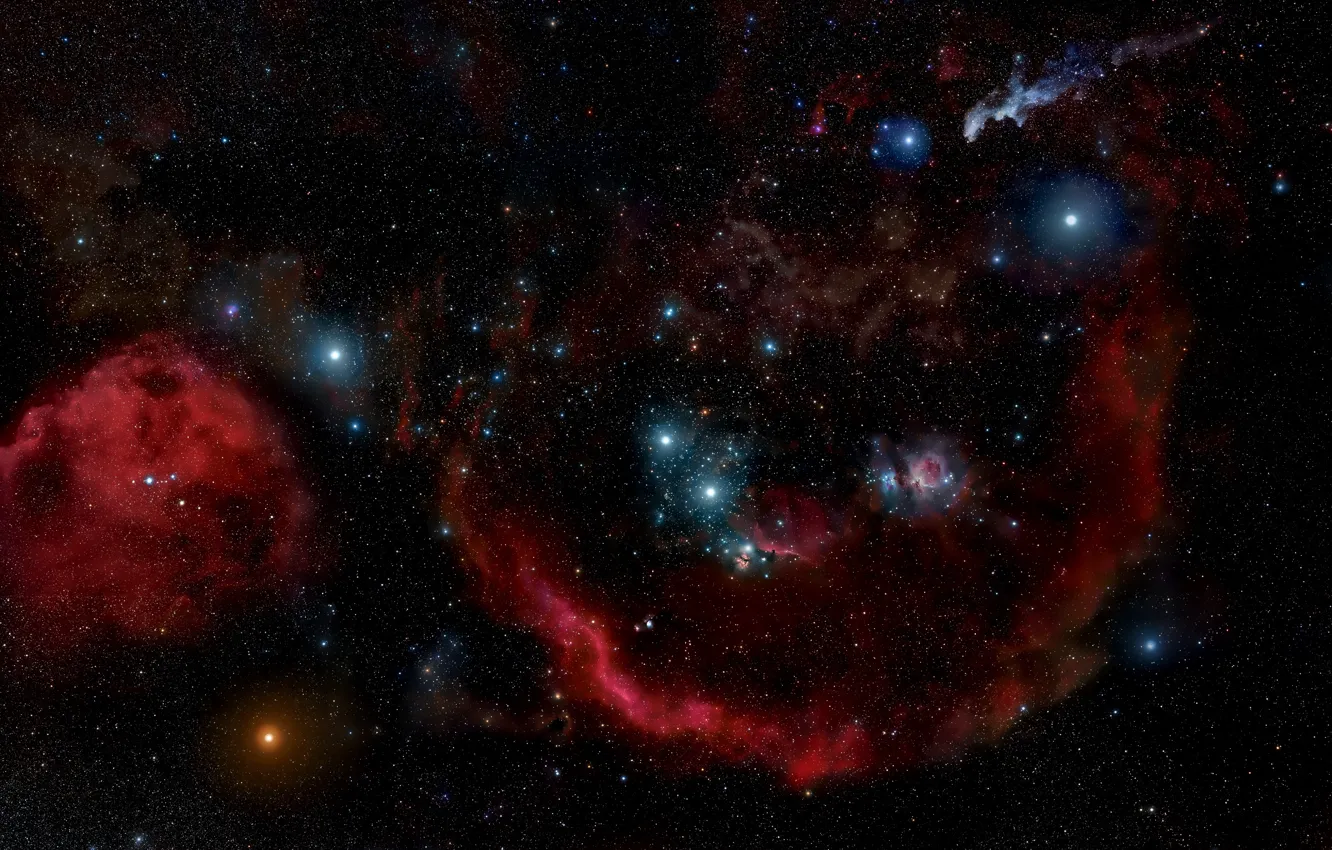 Фото обои Stars, Nebula, Emission nebula, Constellation of Orion, Barnard's Loop, Orion Molecular Cloud Complex, Sh 2-276