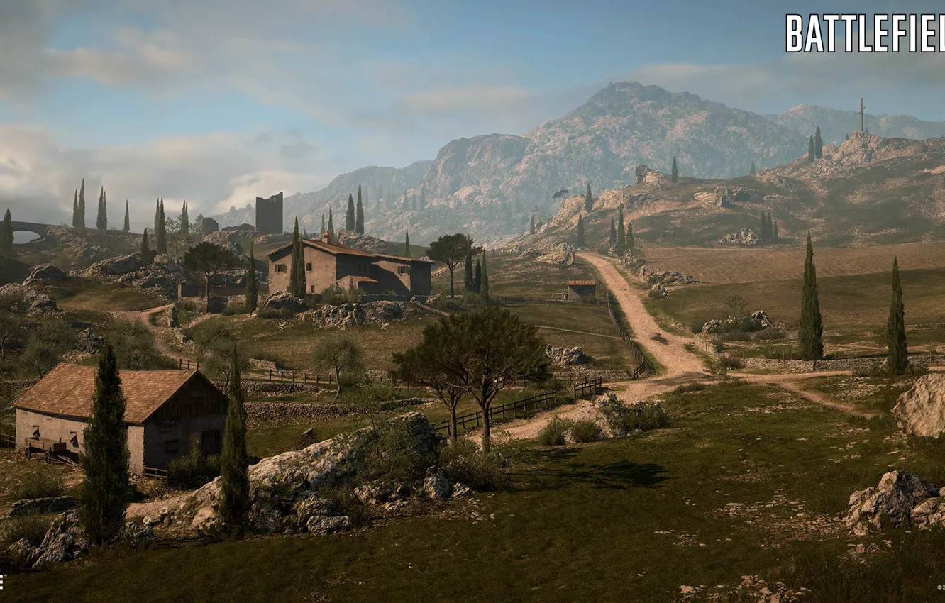 Фото обои дорога, горы, дома, Battlefield 1, Empire's Edge