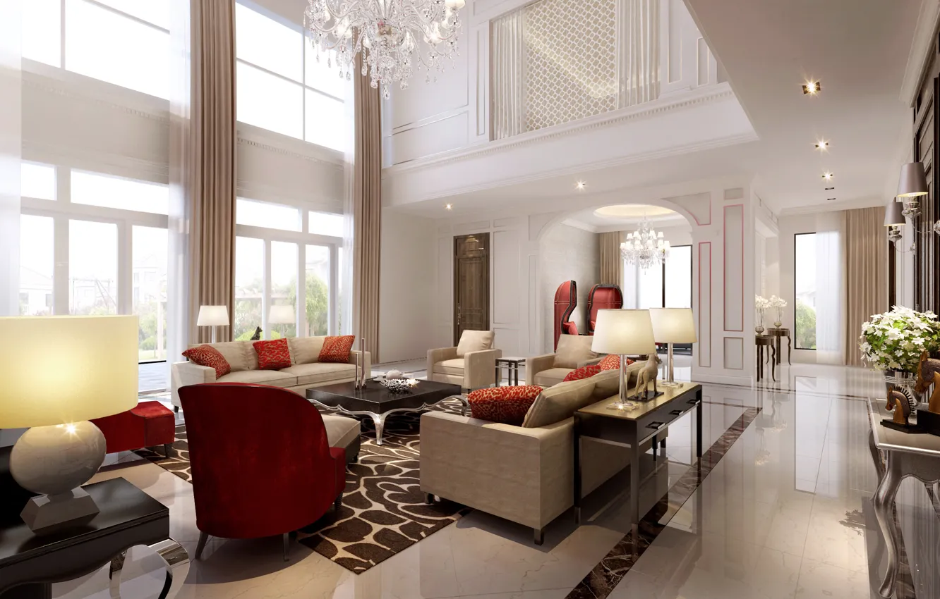 Фото обои villa, luxury, white living room