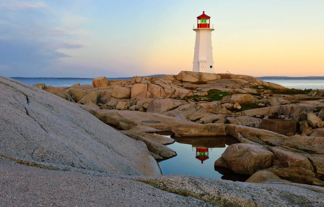 Фото обои камни, маяк, Канада, Пеггис Ков