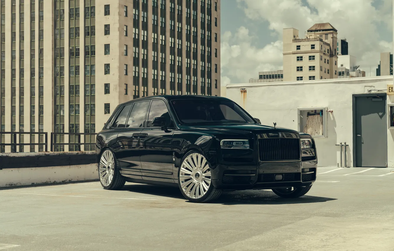 Фото обои Rolls Royce, Front, Black, Side, Cullinan, Rolls Royce Cullinan