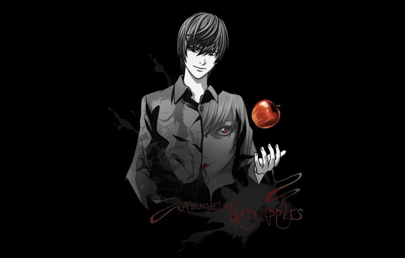 Фото обои яблоко, аниме, Лайт, death note, тетрадь смерти, кира, Kira, ягами
