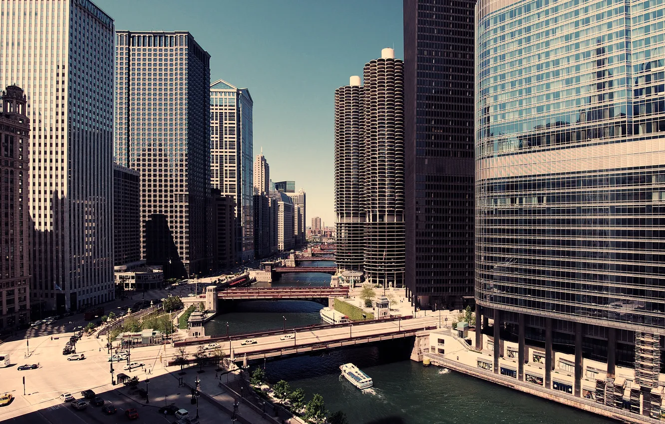 Фото обои небо, здания, небоскребы, USA, америка, чикаго, Chicago, сша