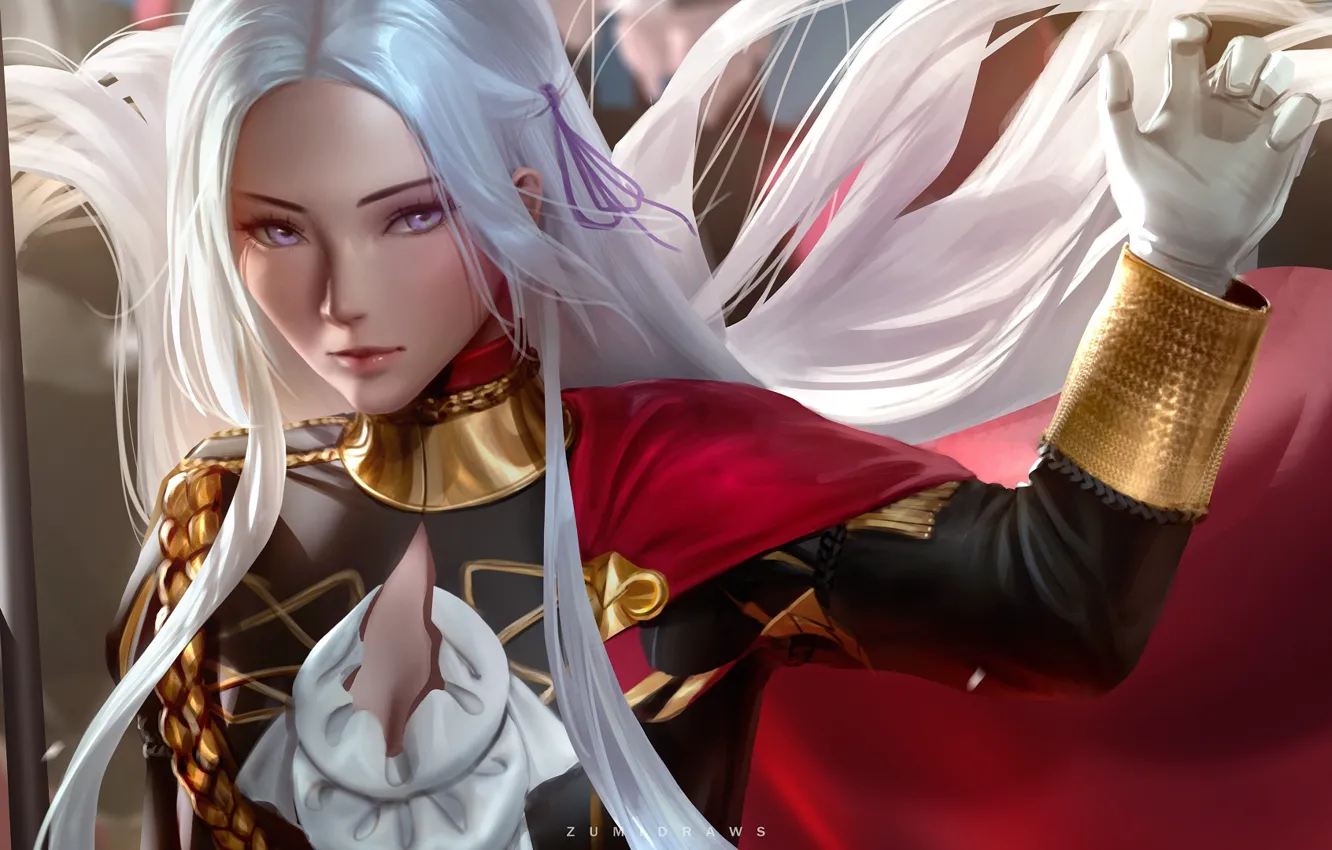 Фото обои взгляд, девушка, Fire Emblem, Fire Emblem: Three Houses, Edelgard