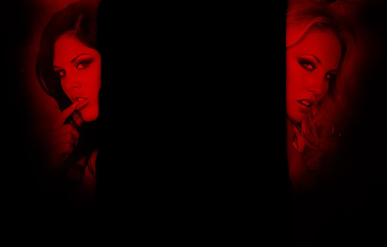 Фото обои минимализм, лица, милашки, по центру пустота, черно-красная тема, порномодели