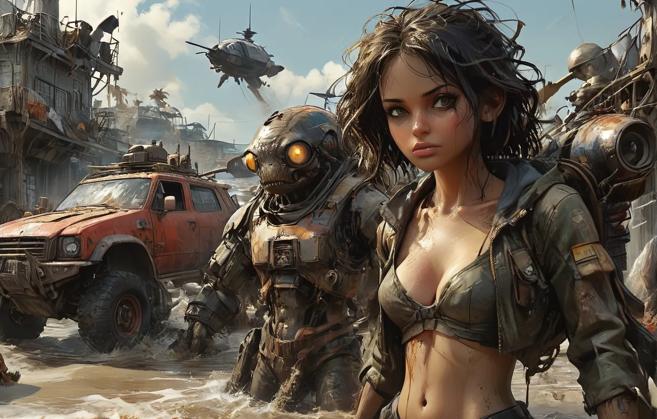 Фото обои girl, robot, machine, ai art