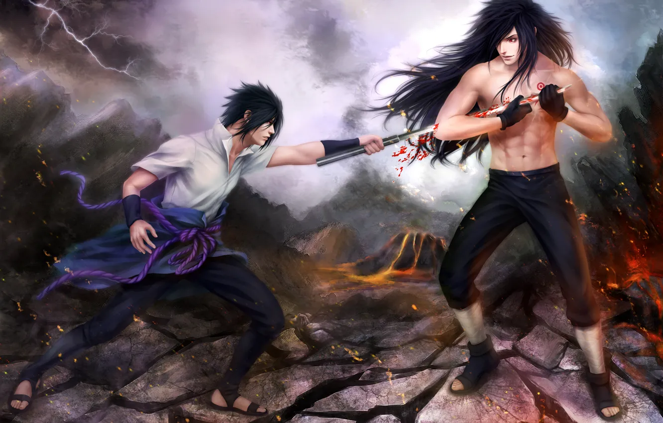 Фото обои сражение, naruto, art, sasuke uchiha, zetsuai89, madara uchiha