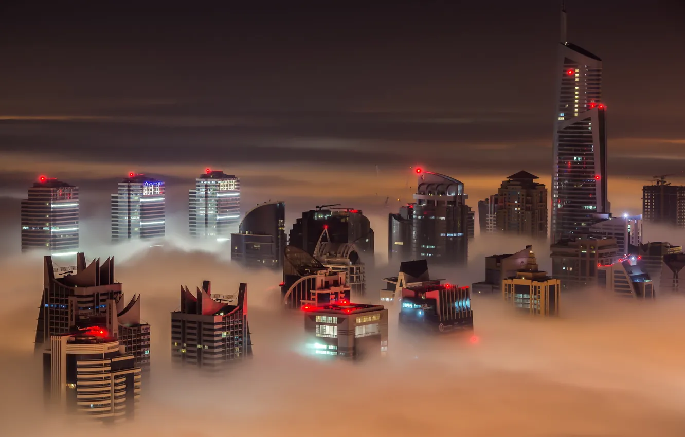 Фото обои Dubai, Fog, Jumeirah Lake Tower