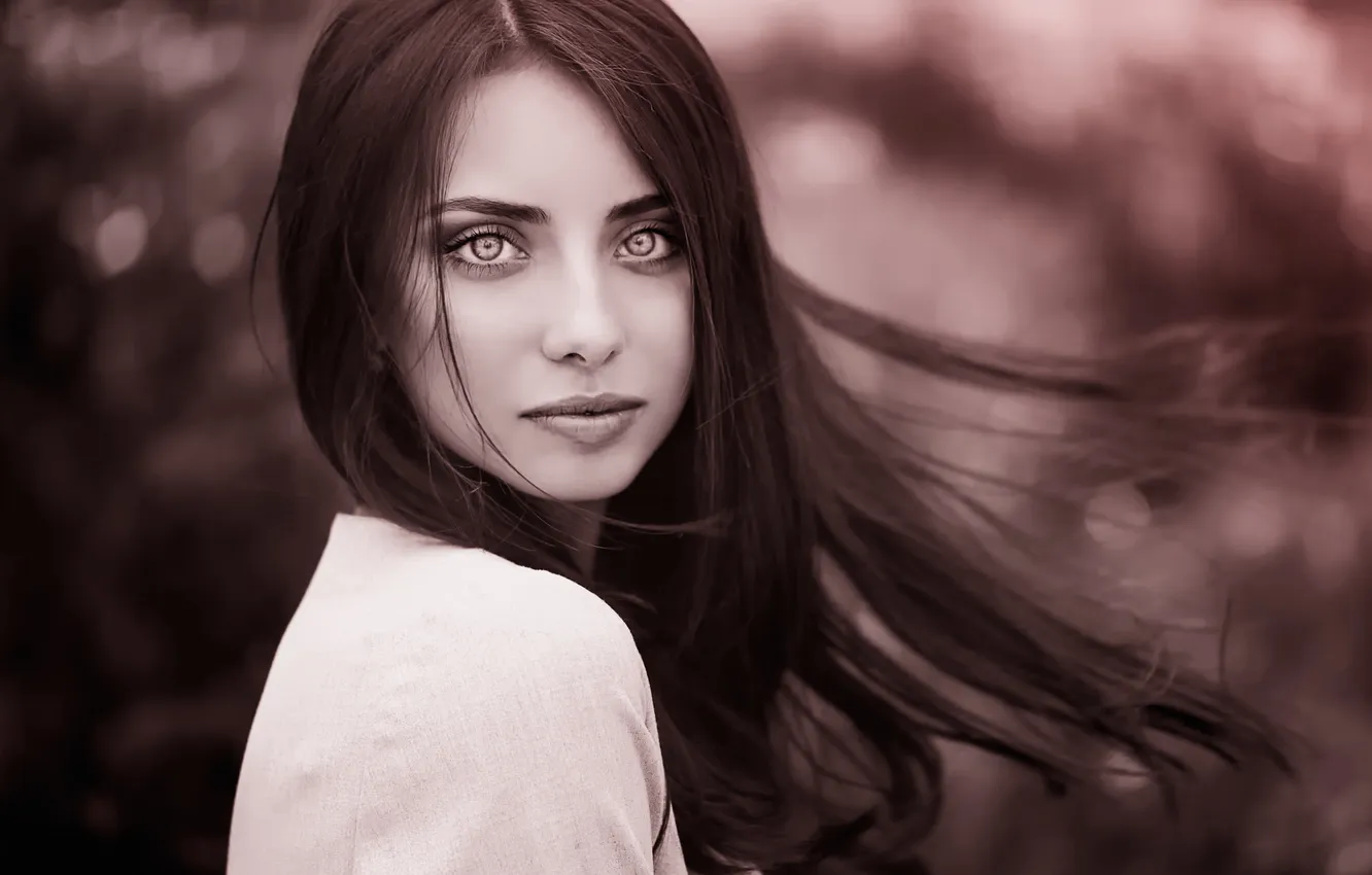 Фото обои взгляд, волосы, портрет