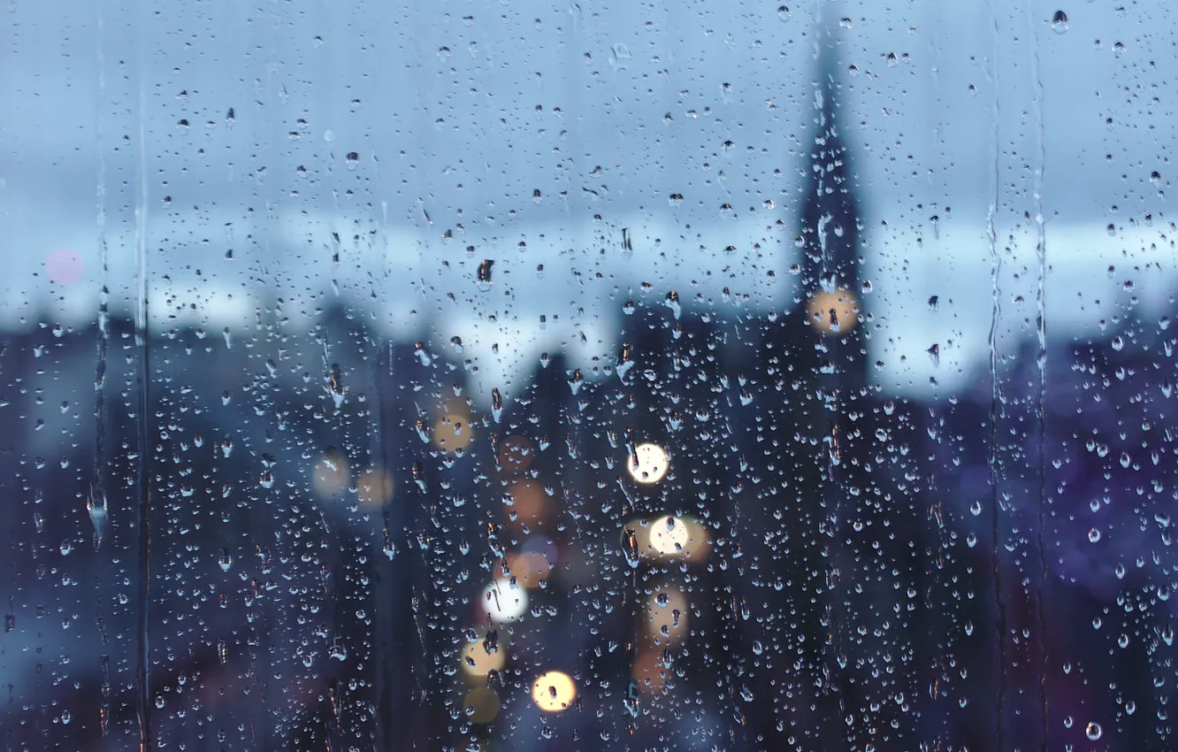 Фото обои glass, drops, cityscape, raining